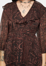 Kells Bedruckt Krawatte Rücken Rüsche Mini Kleid