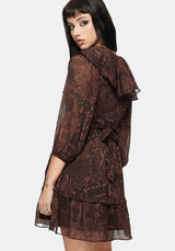 Kells Bedruckt Krawatte Rücken Rüsche Mini Kleid