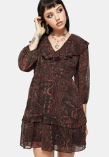 Kells Bedruckt Krawatte Rücken Rüsche Mini Kleid