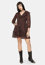 Kells Bedruckt Krawatte Rücken Rüsche Mini Kleid