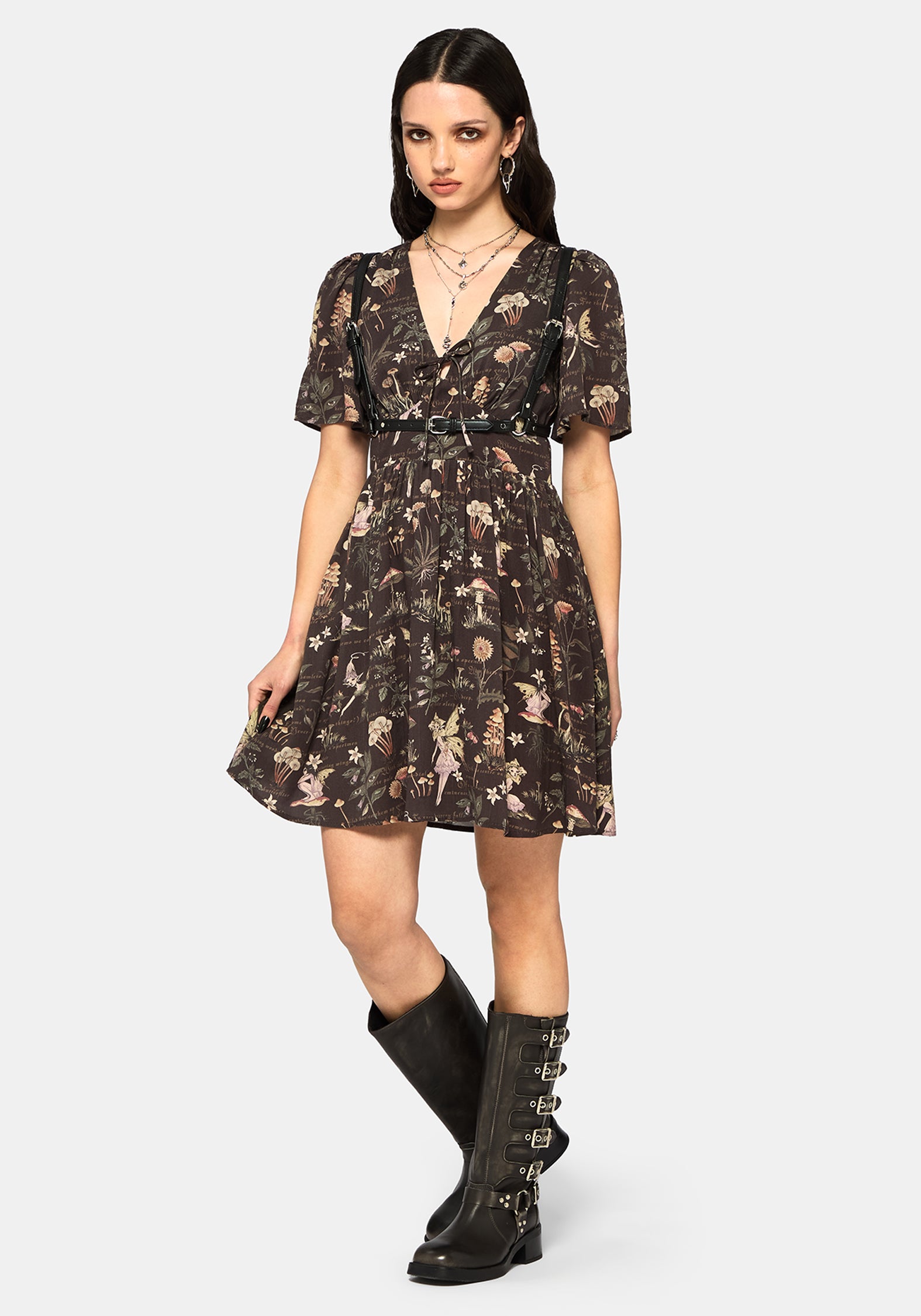 Faela Fee V-Ausschnitt Krawatte Mini Kleid
