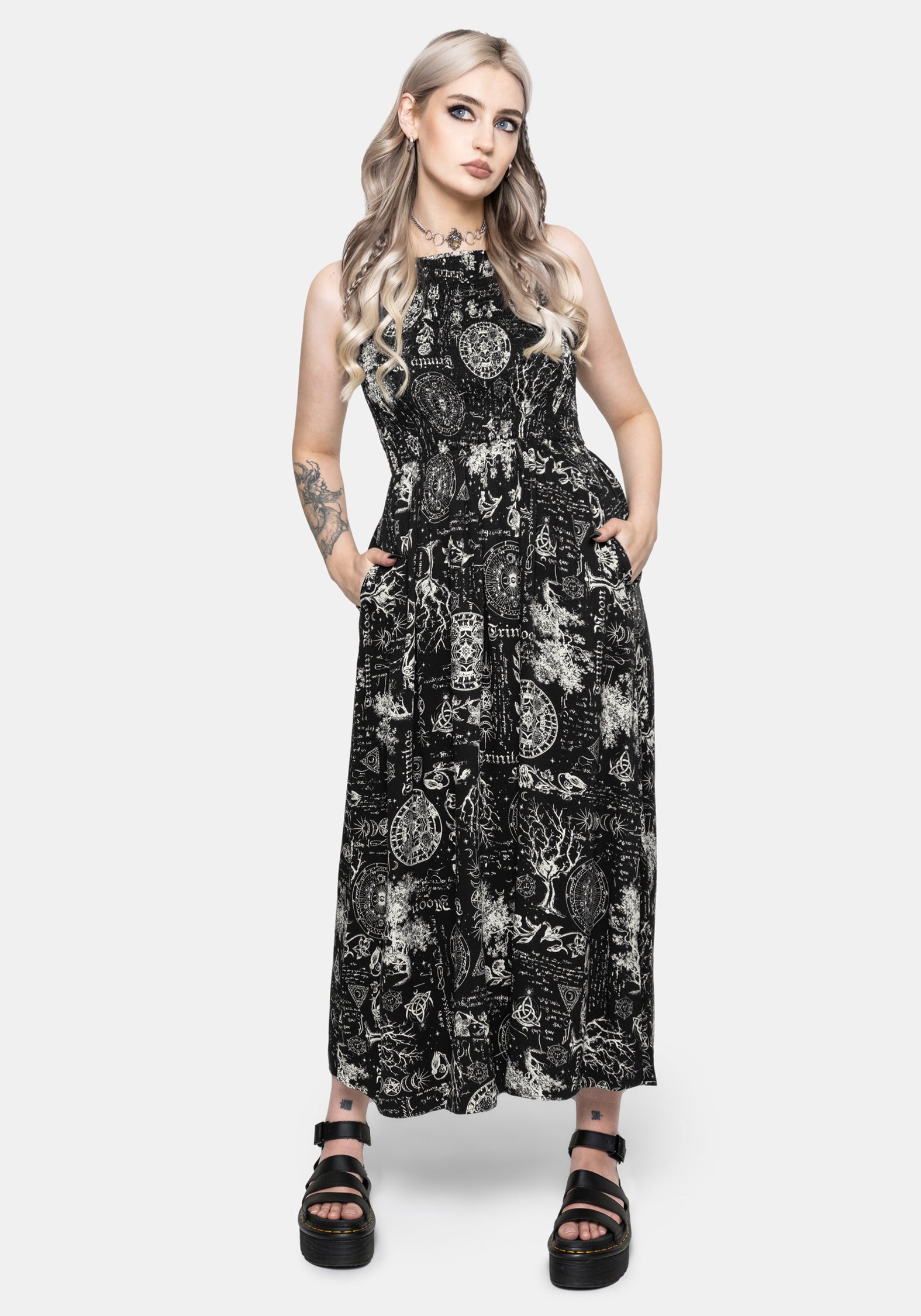 Trinity Mond Gerafft Rückenausschnitt Midi Kleid