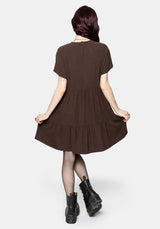 Faela Fairy Embroidered Button Up V-Neck Peplum Mini Dress EU 34