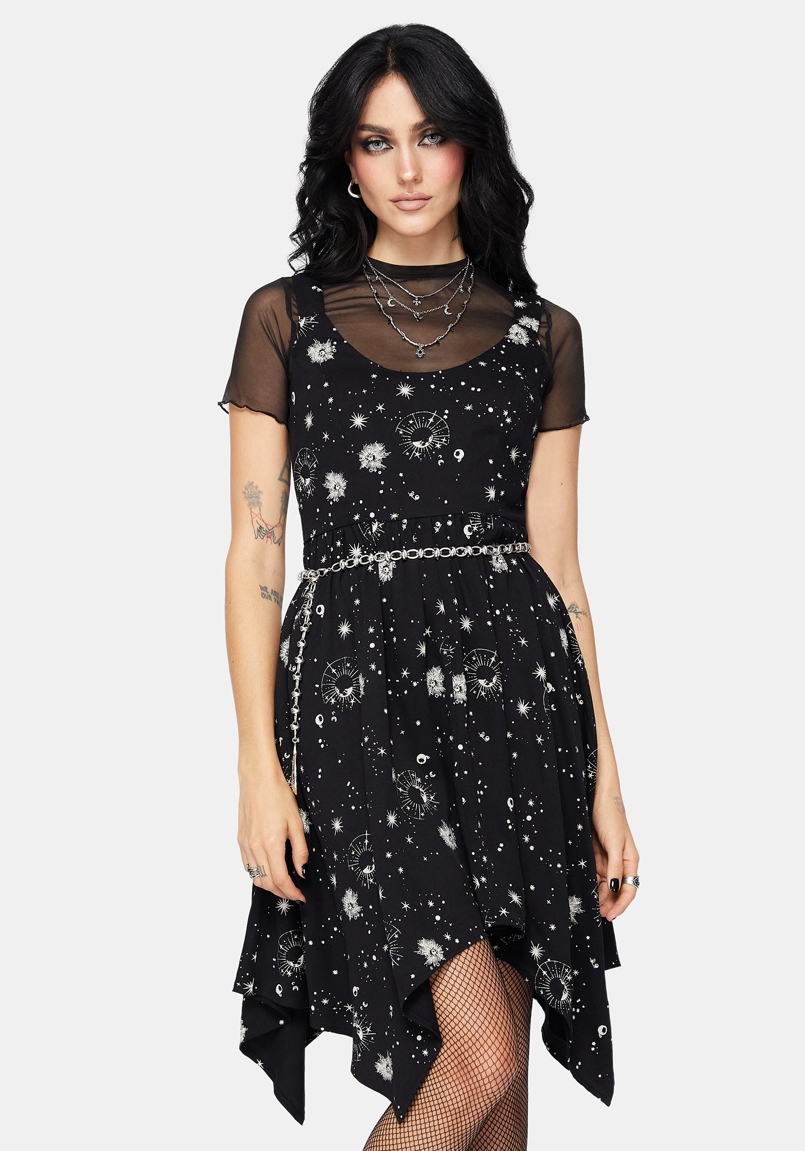 Comet Celestial Bedruckt Taschentuch Saum Mini Kleid