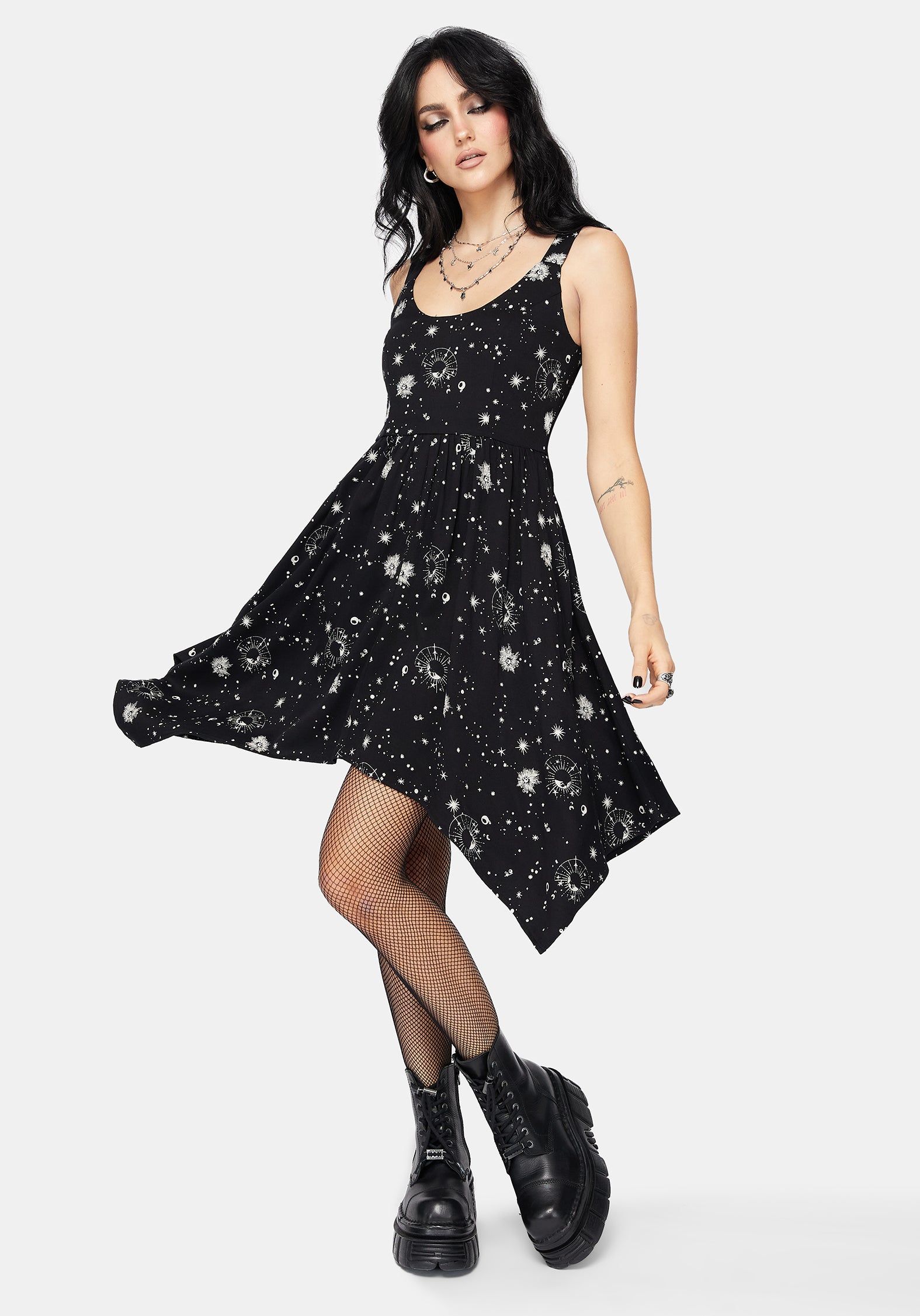Comet Celestial Bedruckt Taschentuch Saum Mini Kleid