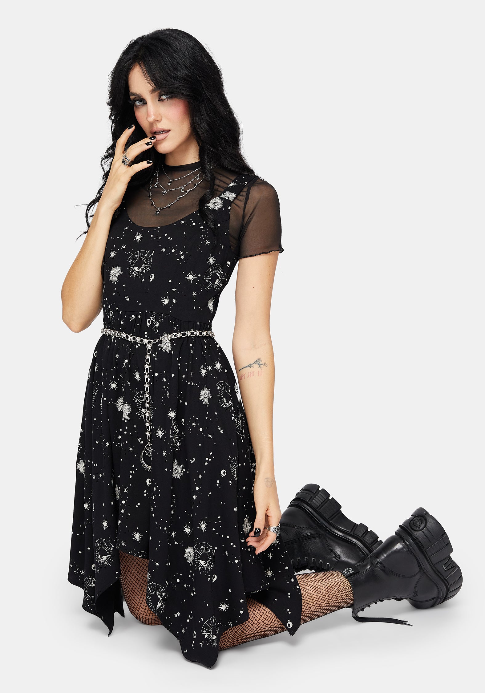 Comet Celestial Bedruckt Taschentuch Saum Mini Kleid