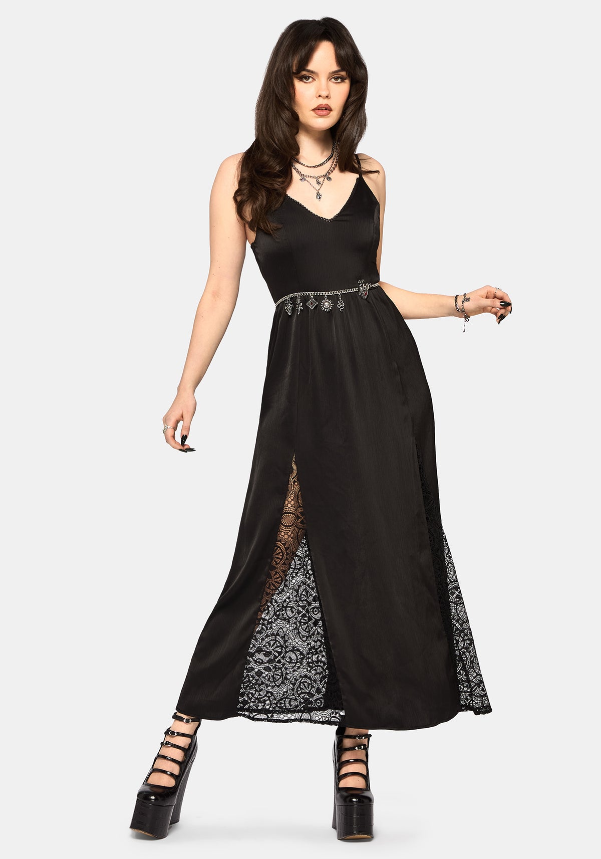 Nite Spitze Godet Cami Maxi Kleid