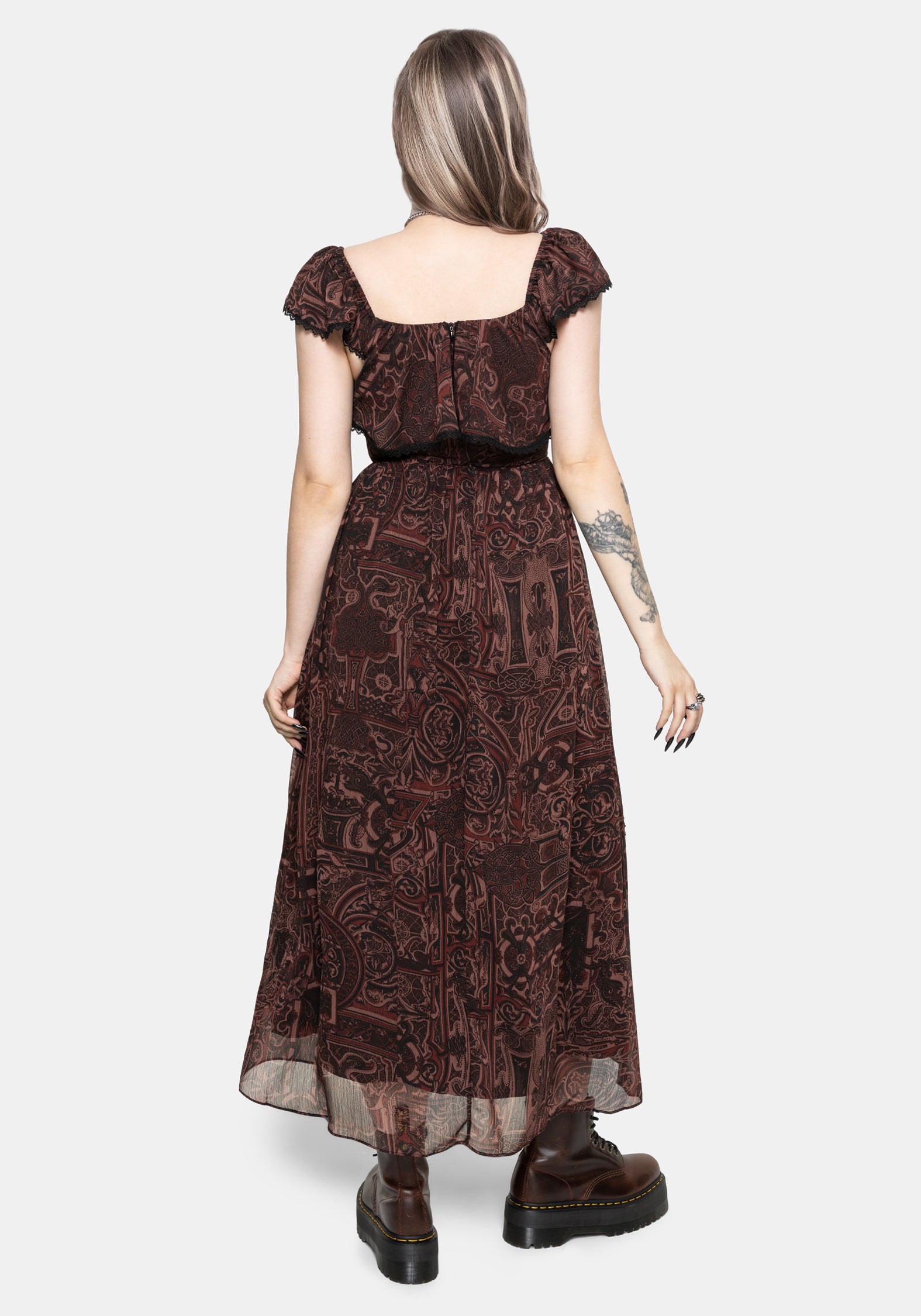 Kells Rüschen Ärmel Spitze Besatz Midaxi Kleid