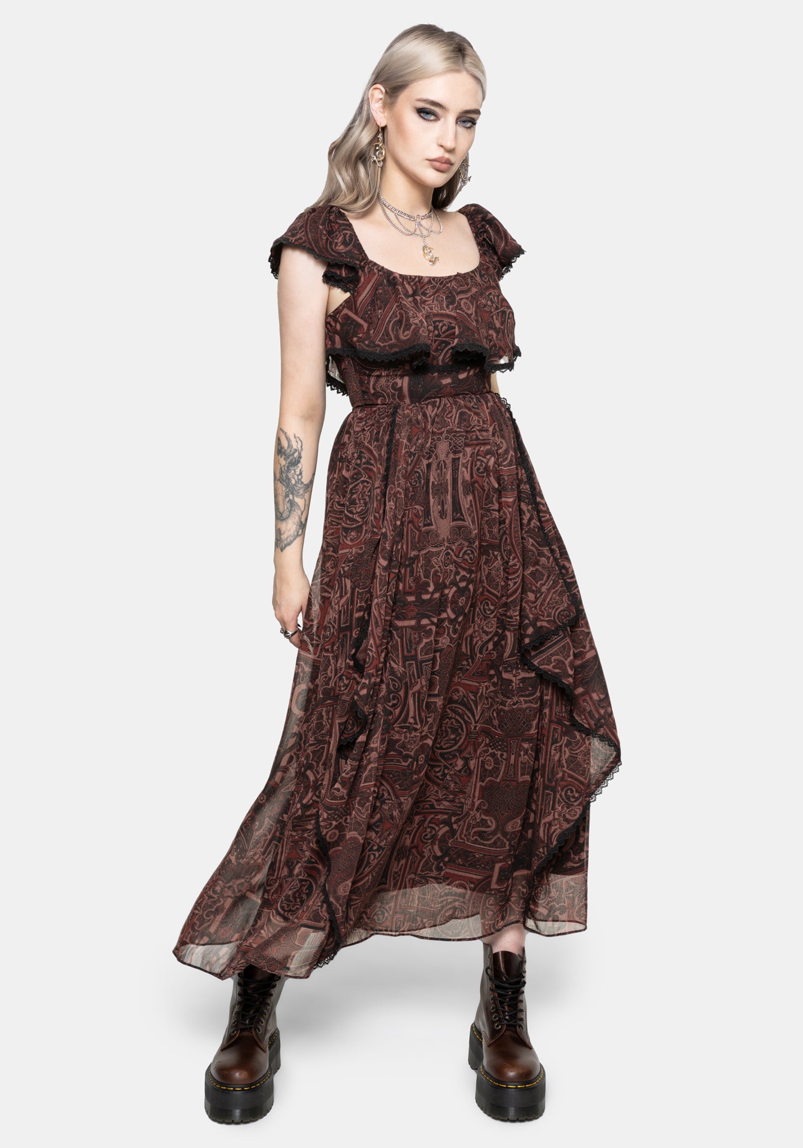 Kells Rüschen Ärmel Spitze Besatz Midaxi Kleid