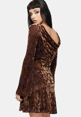 Sienna Devore Kapuze Rüschenkante Saum Mini Kleid