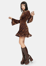 Sienna Devore Kapuze Rüschenkante Saum Mini Kleid