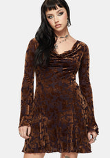 Sienna Devore Kapuze Rüschenkante Saum Mini Kleid