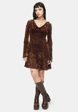 Sienna Devore Kapuze Rüschenkante Saum Mini Kleid