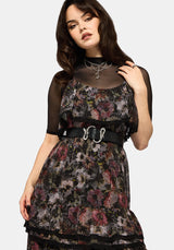 Mortua Grunge Floral Print Peplum Frill Cami Maxi Dress