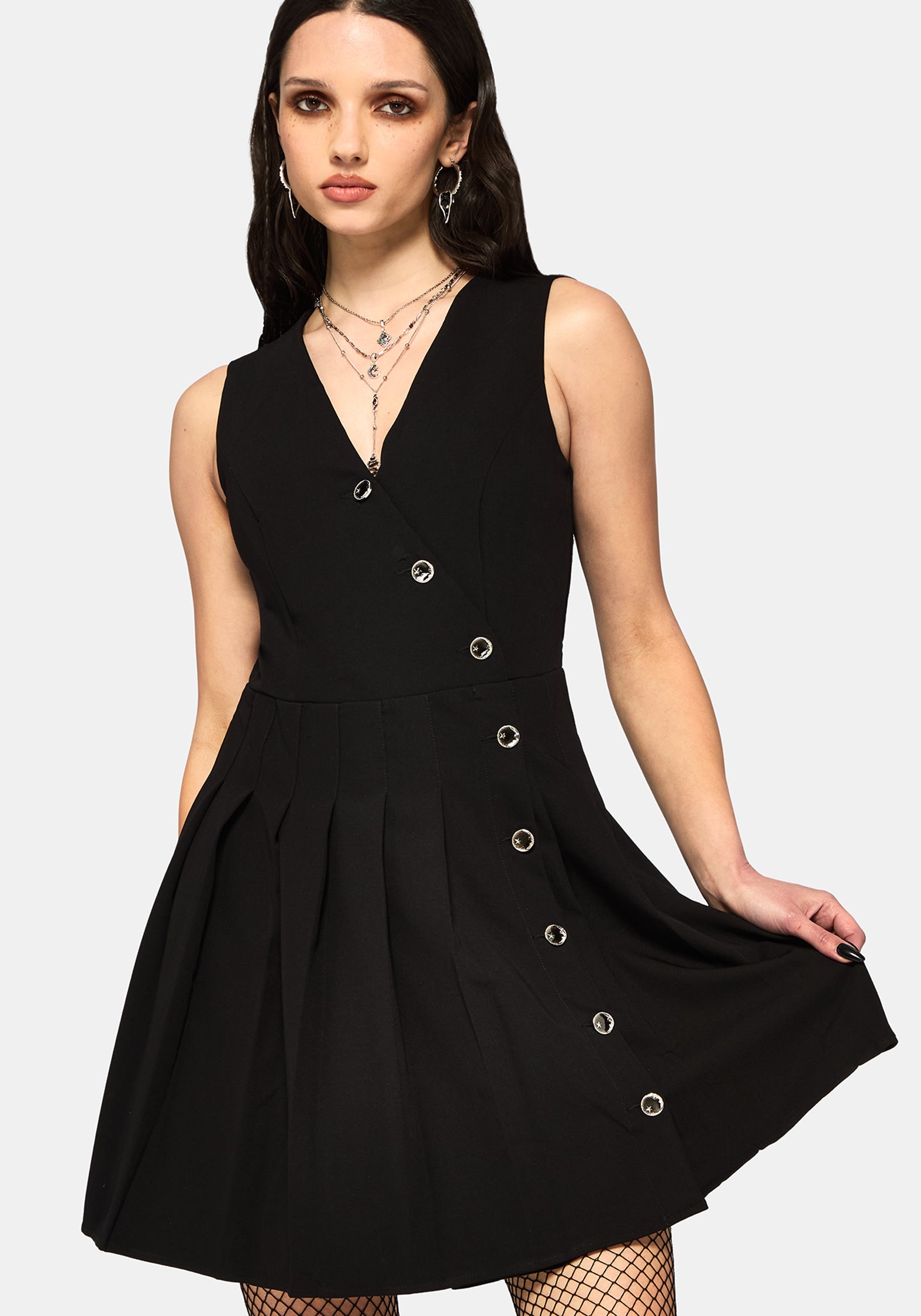 Moonage Asymmetrisch Ärmellos Mini Kleid