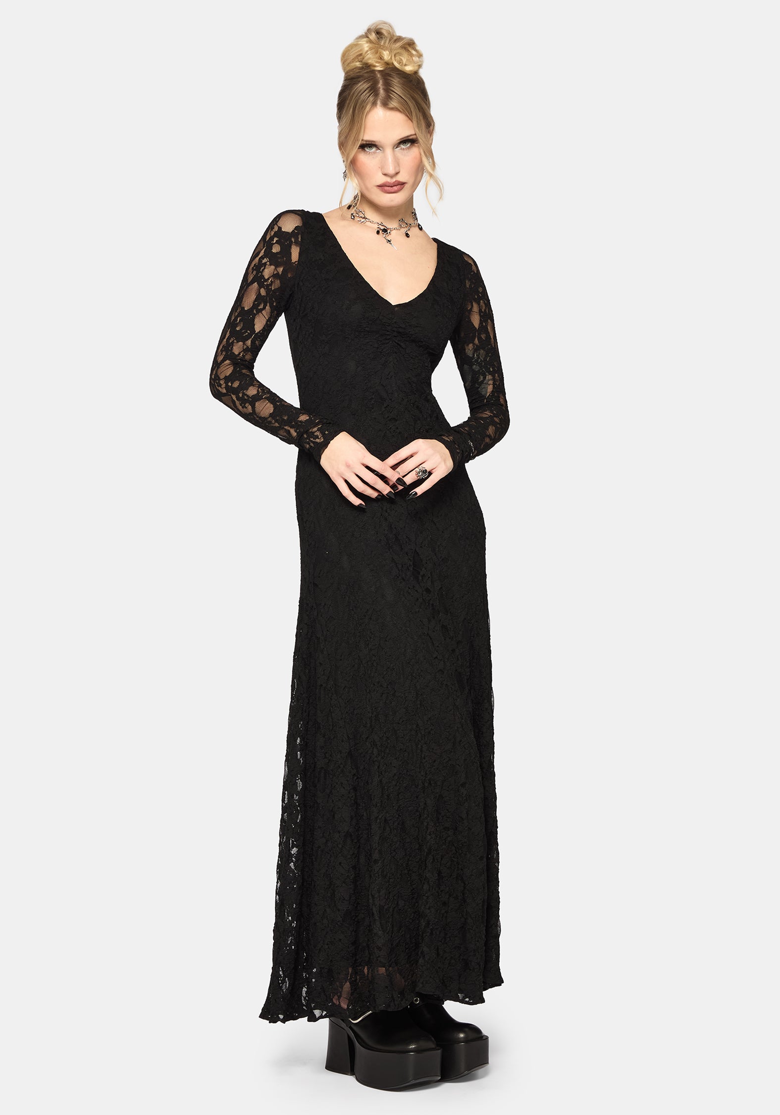 Stray Spitze Lang Ärmel Kleid