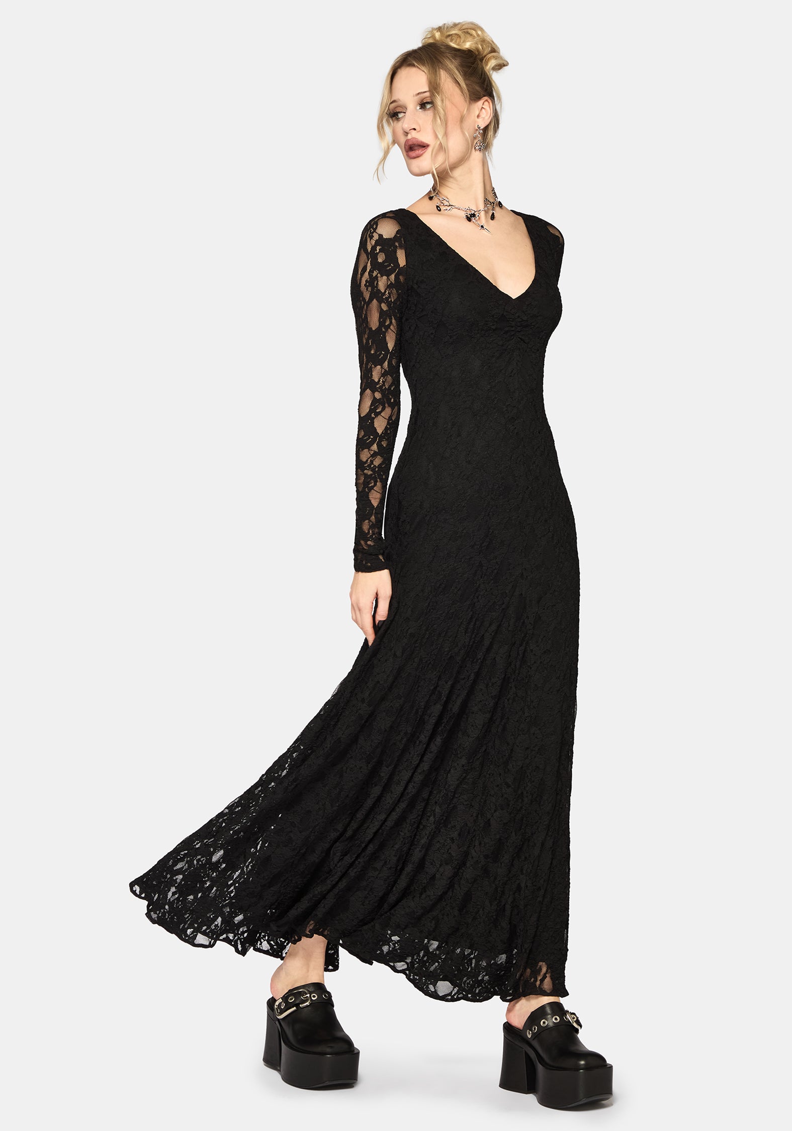 Stray Spitze Lang Ärmel Kleid