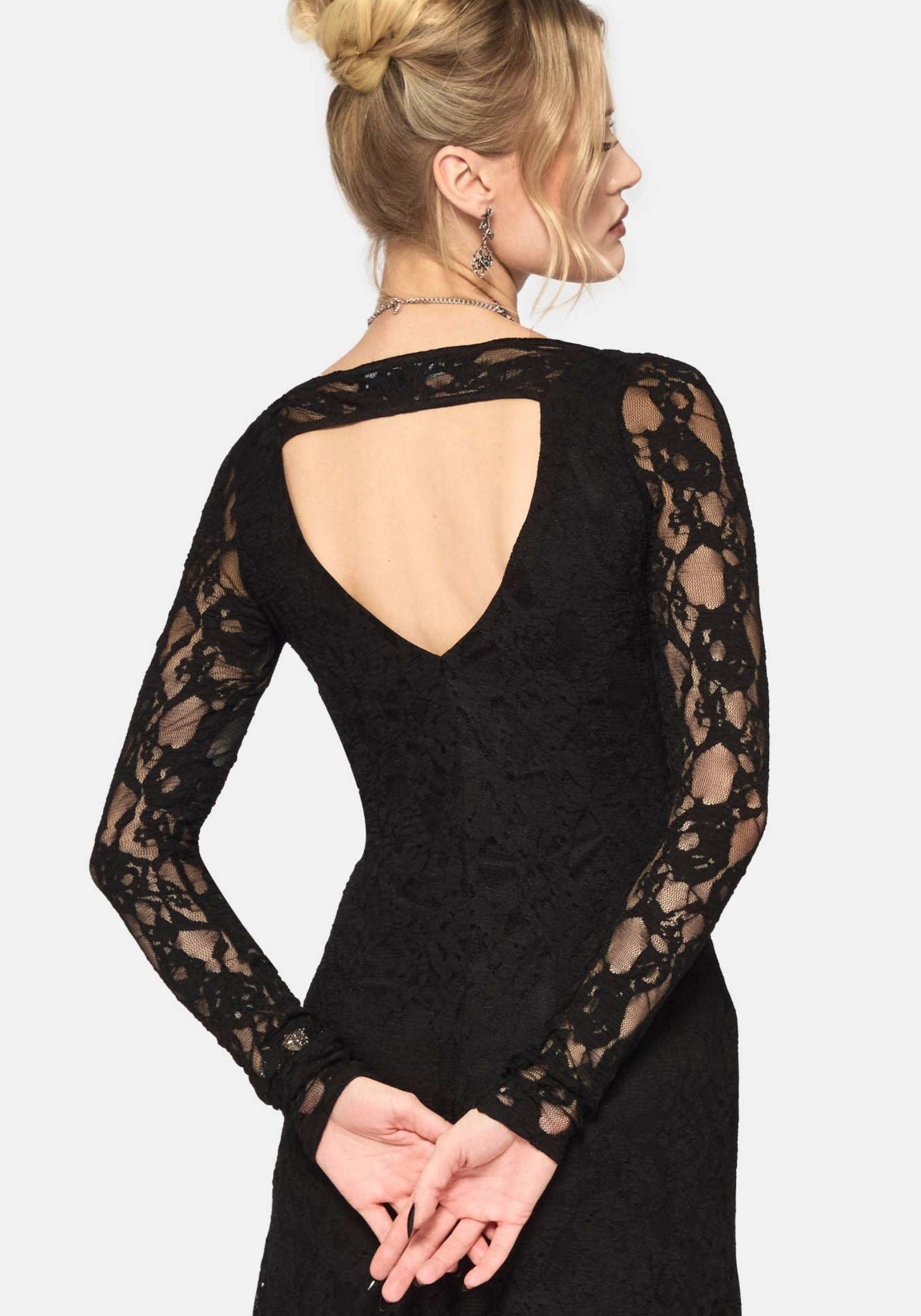Stray Spitze Lang Ärmel Kleid