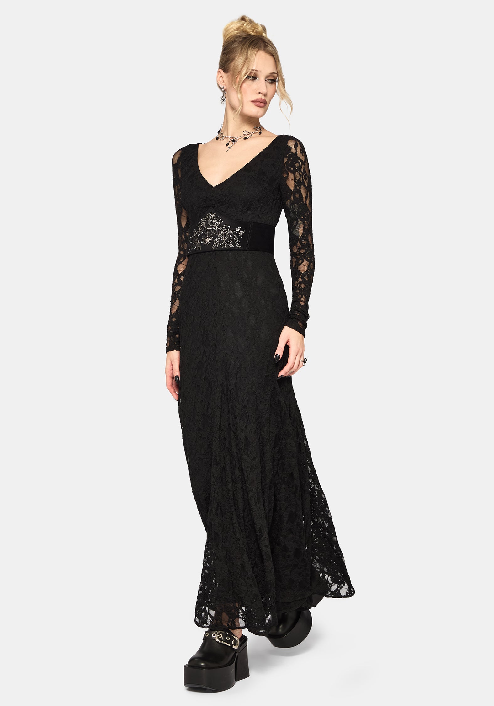 Stray Spitze Lang Ärmel Kleid