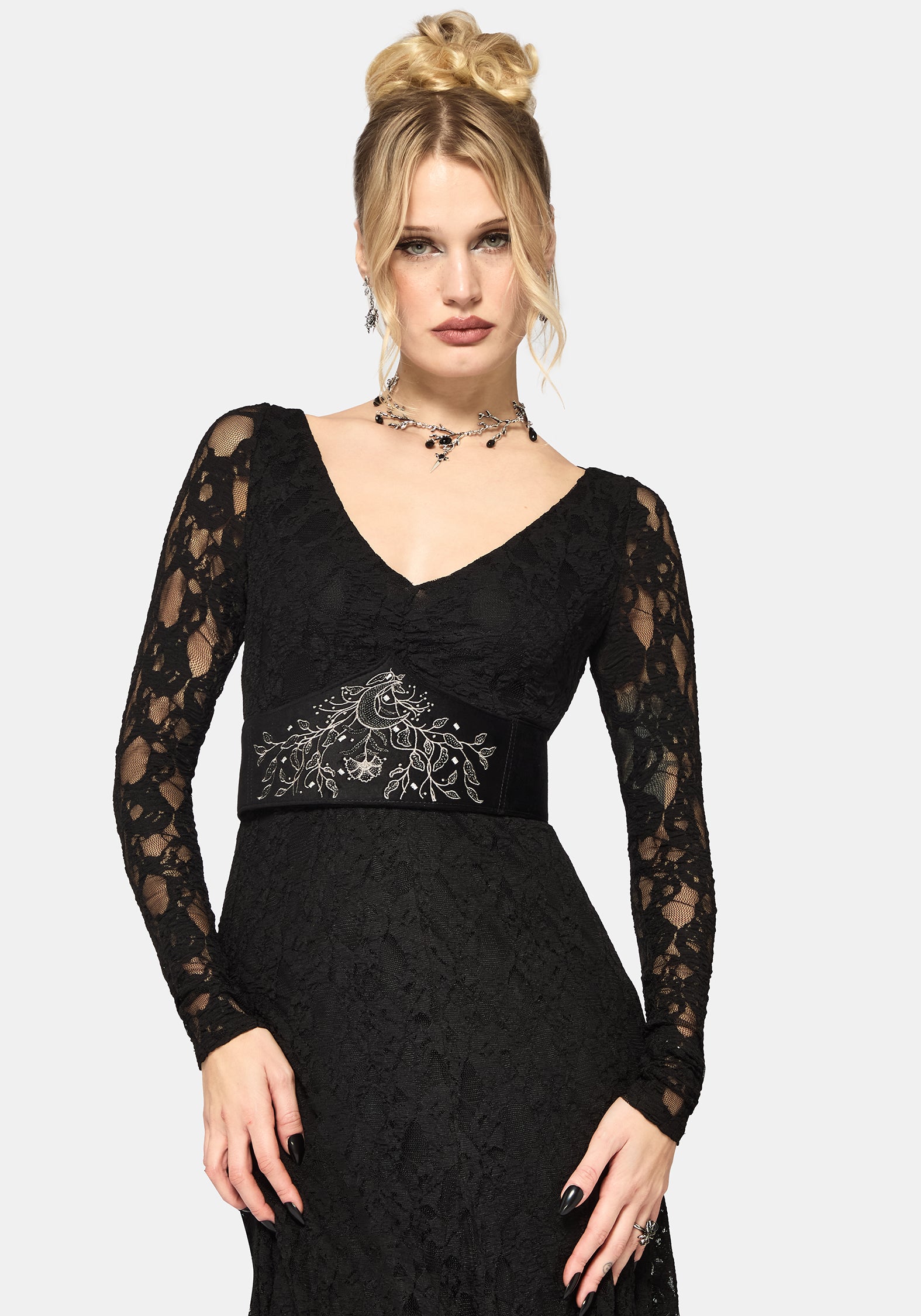 Stray Spitze Lang Ärmel Kleid