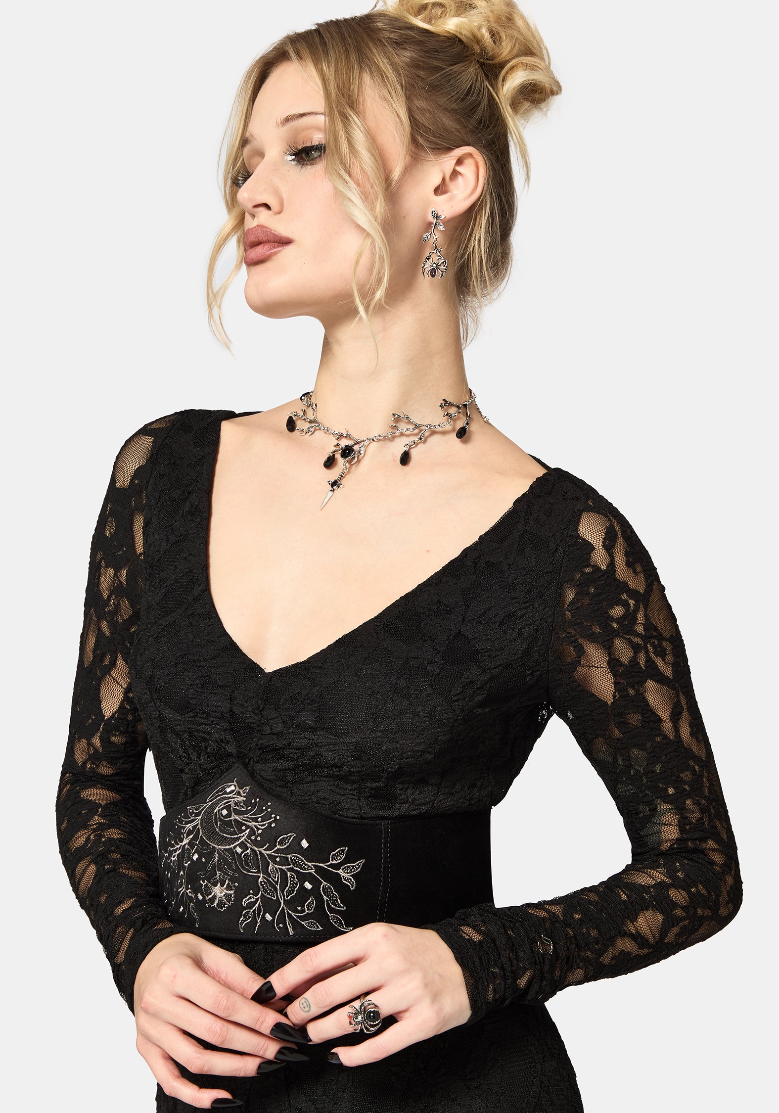 Stray Spitze Lang Ärmel Kleid
