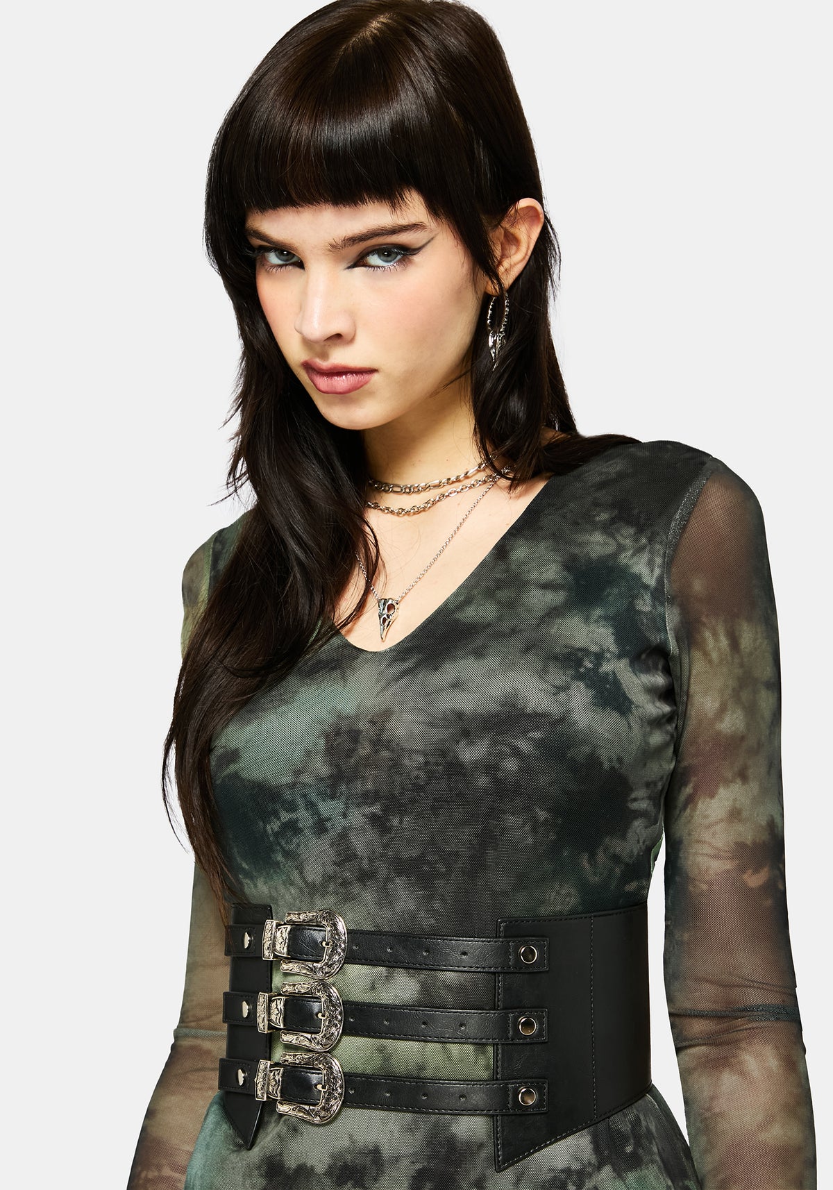 Nova Mesh Lang Ärmel Krawatte Färbung Maxi Kleid