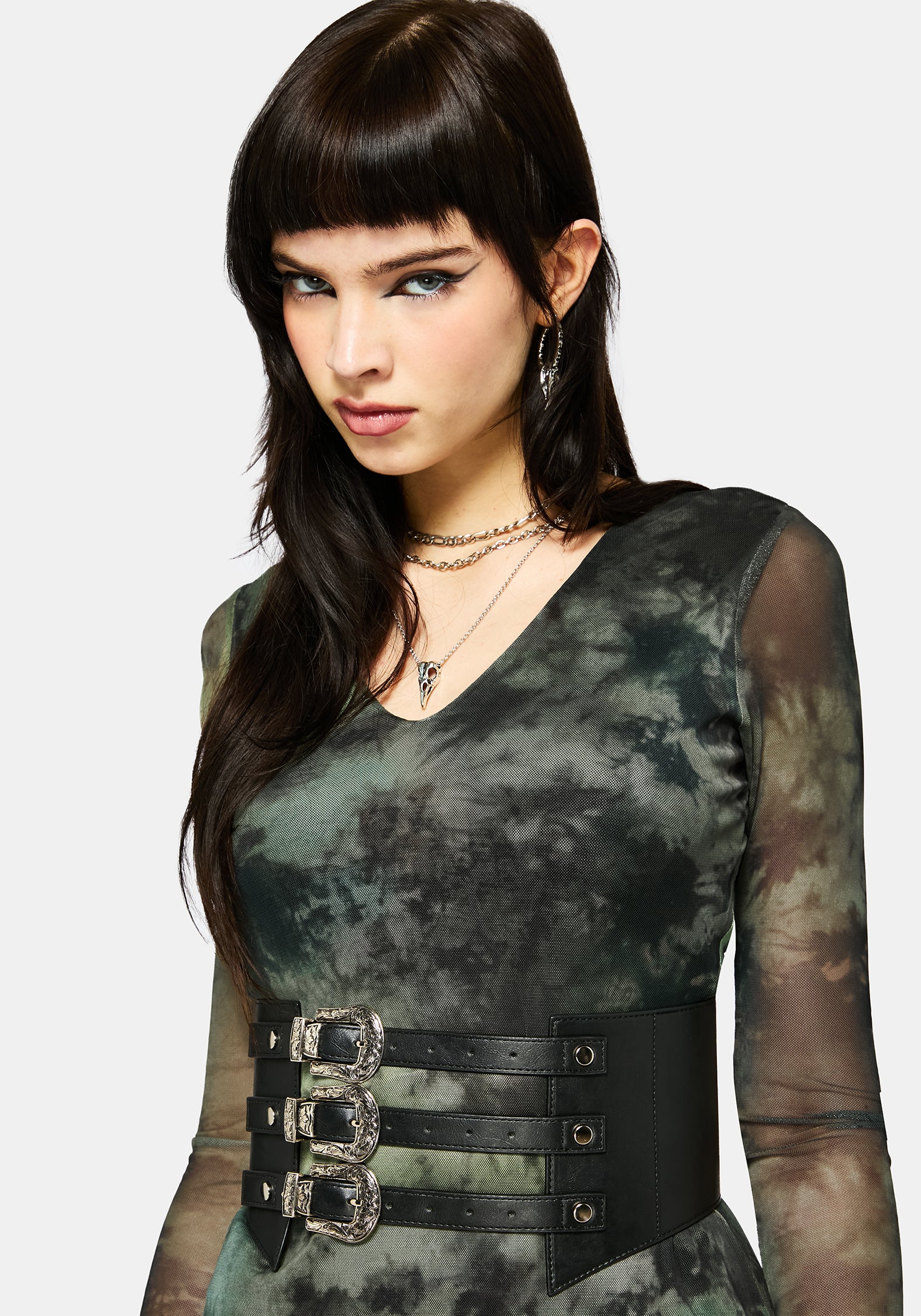 Nova Mesh Lang Ärmel Krawatte Färbung Maxi Kleid