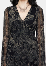 Surge Celtic Print Ruffle Neck Midi Dress