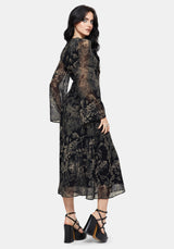 Surge Celtic Print Ruffle Neck Midi Dress