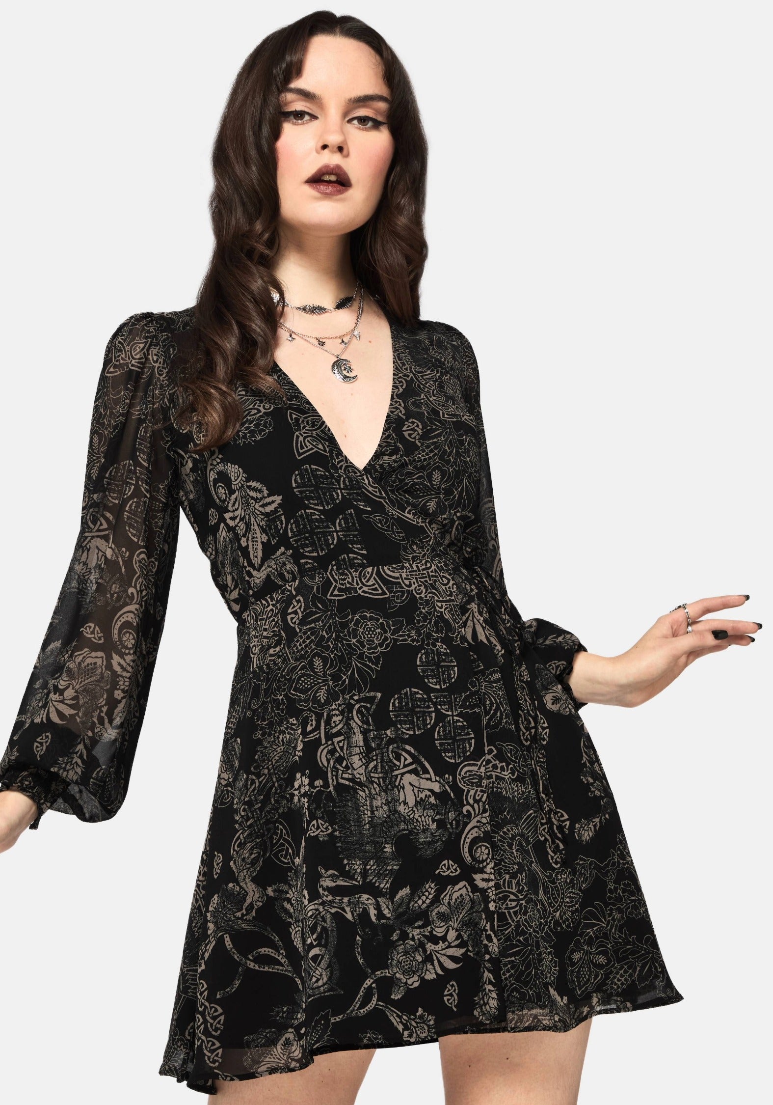 Surge Celtic Druck Wickel Mini Kleid