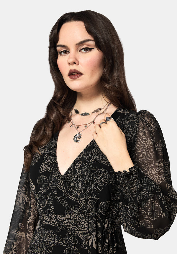 Surge Celtic Print Wrap Mini Dress