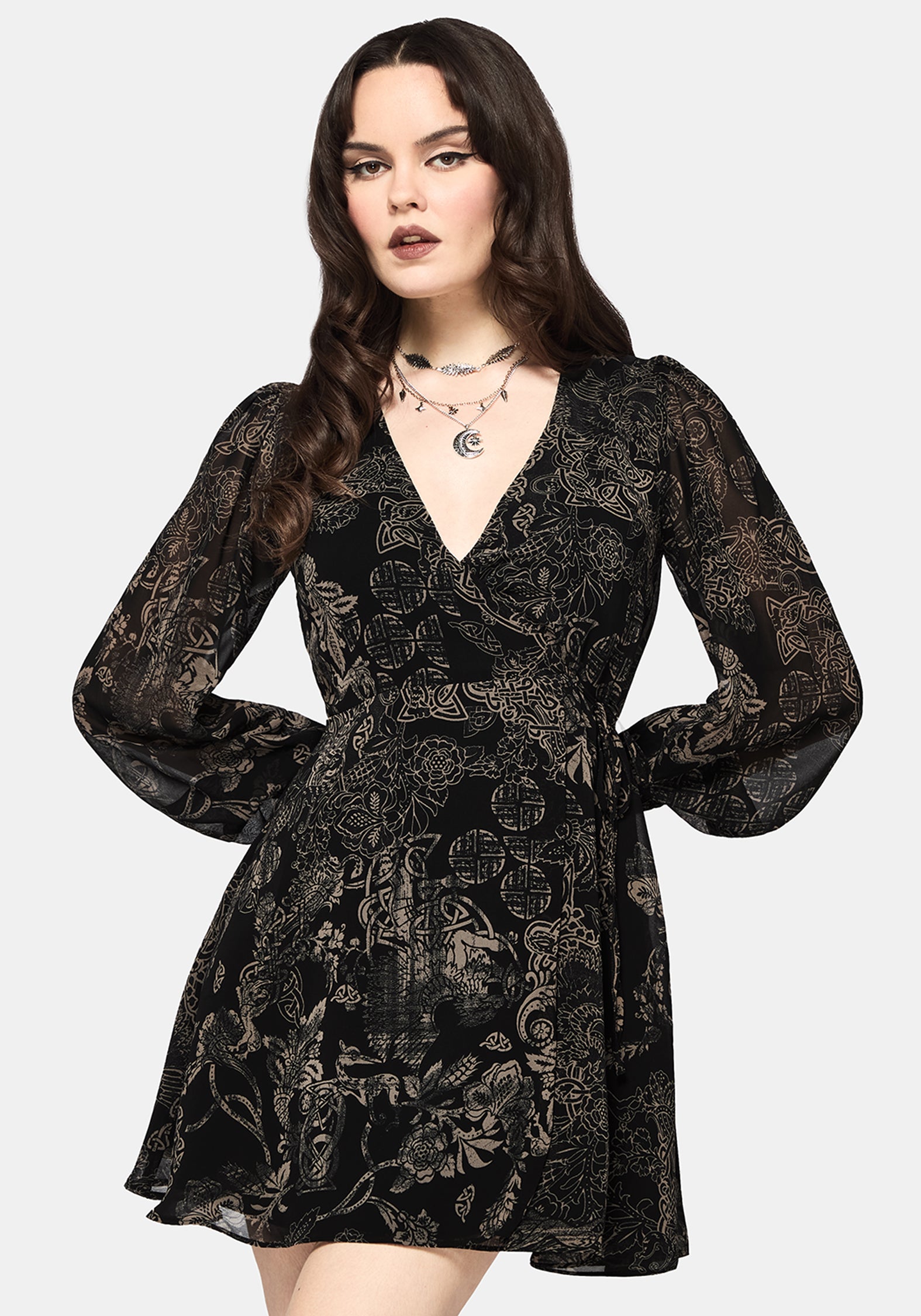 Surge Celtic Druck Wickel Mini Kleid