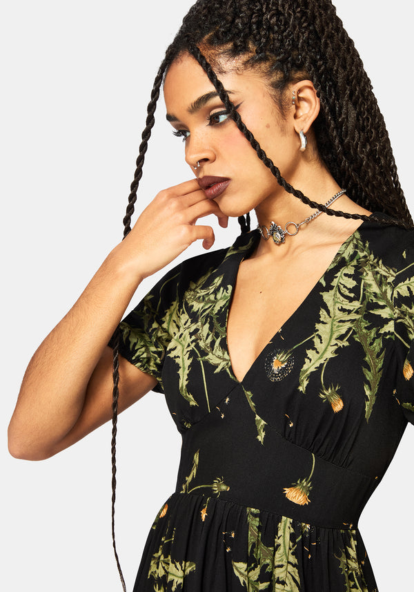 Cimora Dandelion Print Puff Sleeve Maxi Dress EU 34