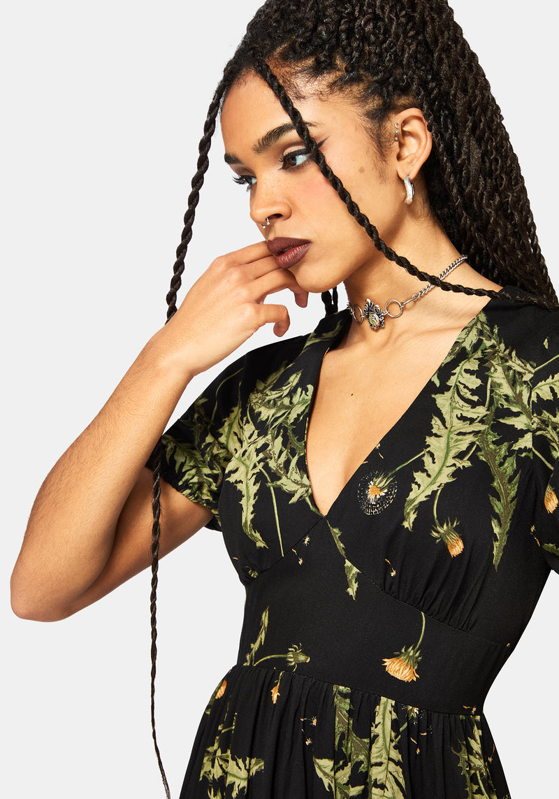 Cimora Dandelion Print Puff Sleeve Maxi Dress EU 34