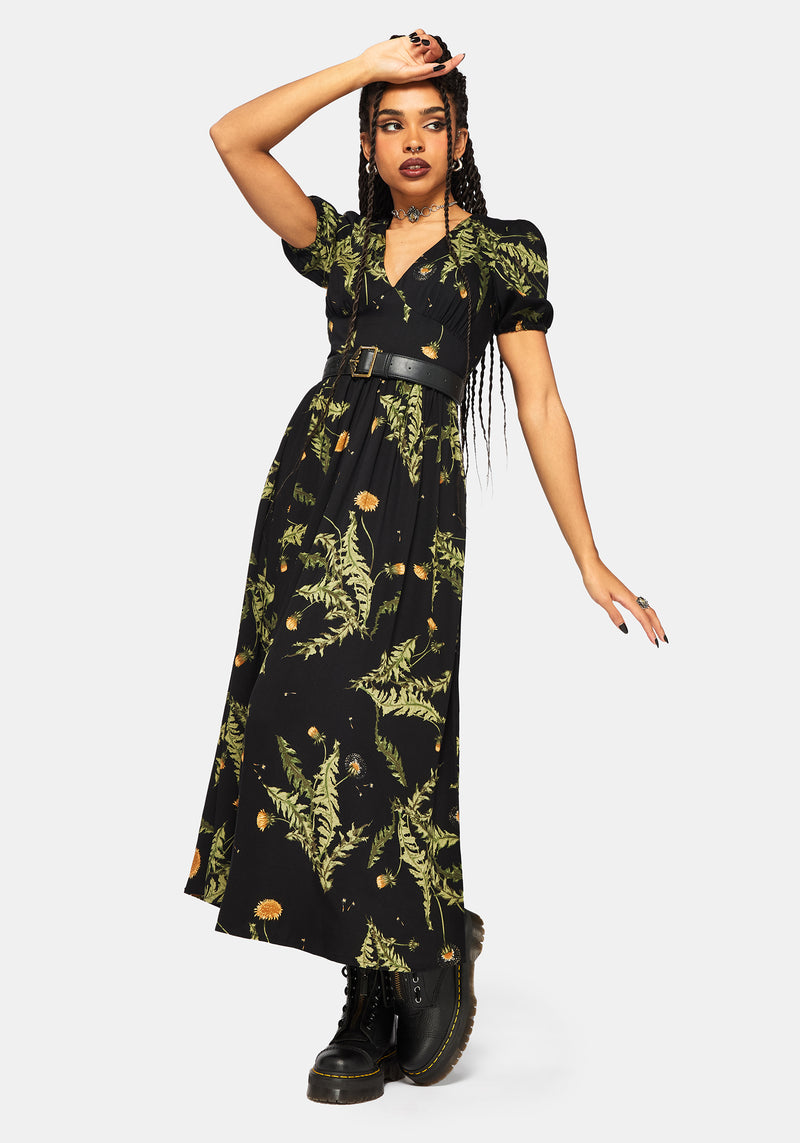 Cimora Dandelion Print Puff Sleeve Maxi Dress EU 34