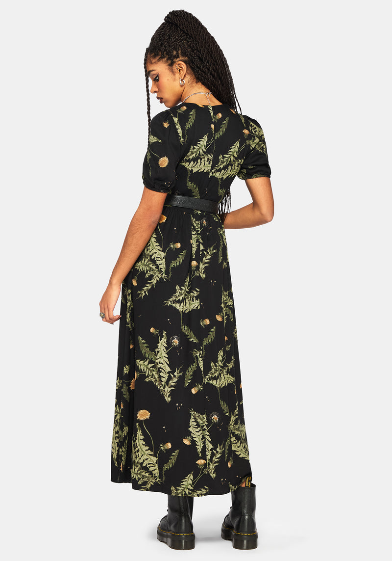 Cimora Dandelion Print Puff Sleeve Maxi Dress