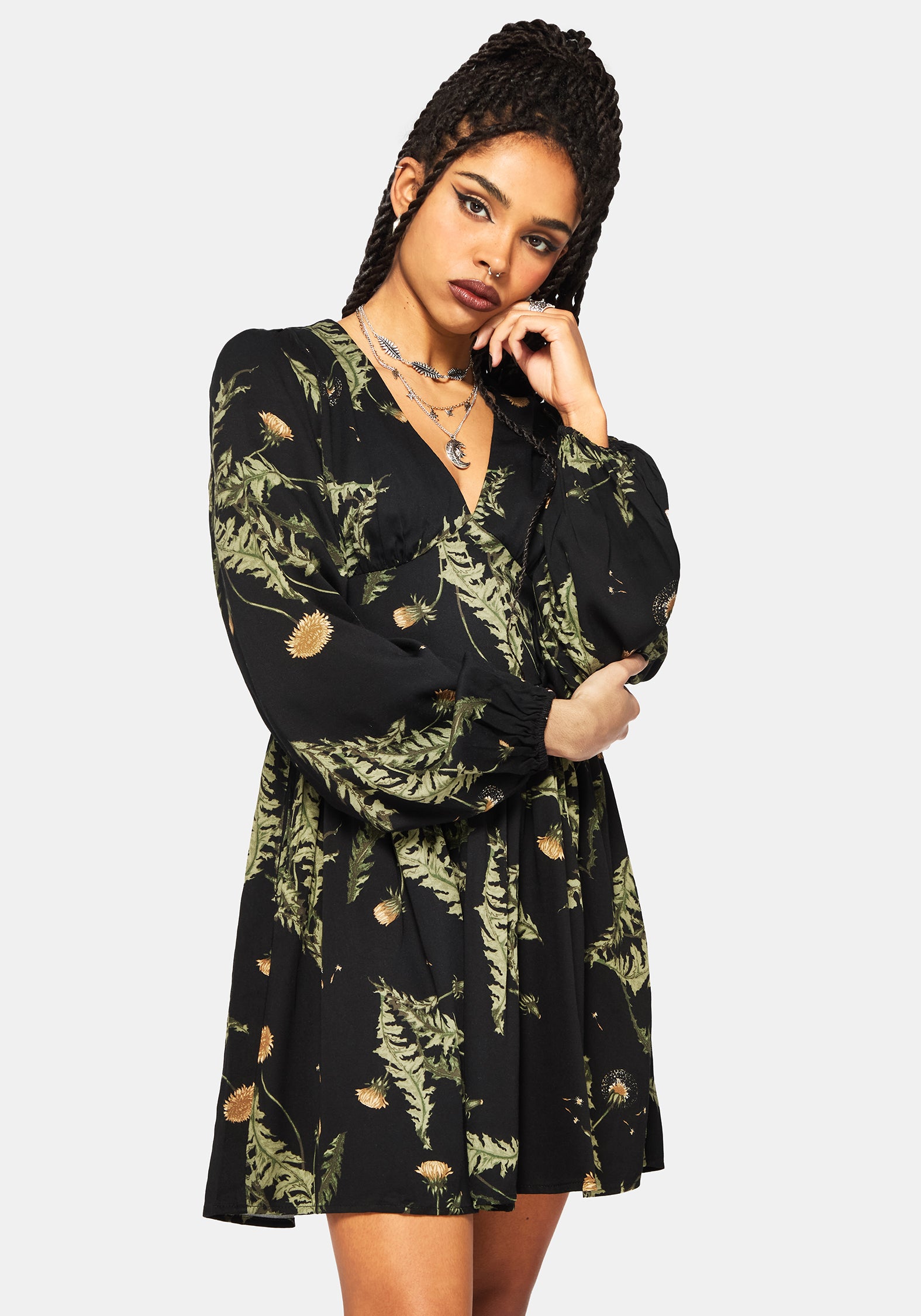 Cimora Löwenzahn Druck Mini Kleid