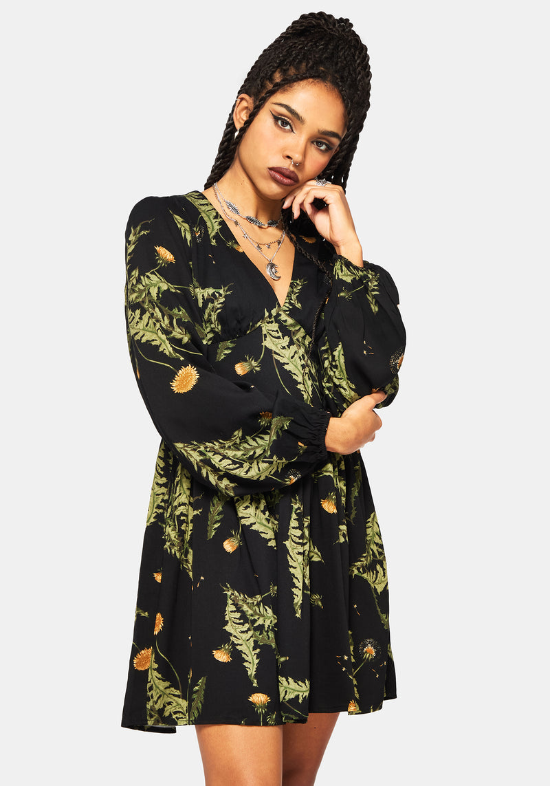 Cimora Dandelion Print Button Up Mini Dress