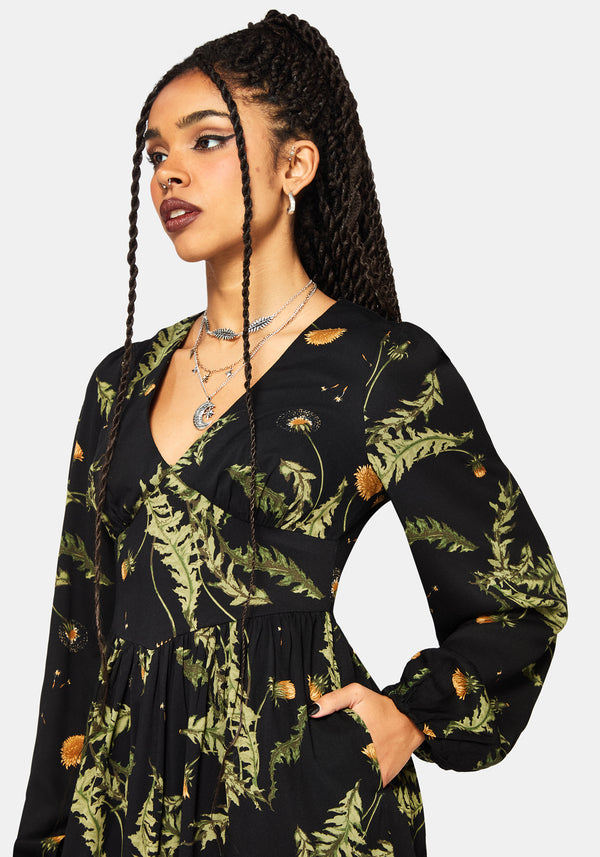 Cimora Dandelion Print Button Up Mini Dress