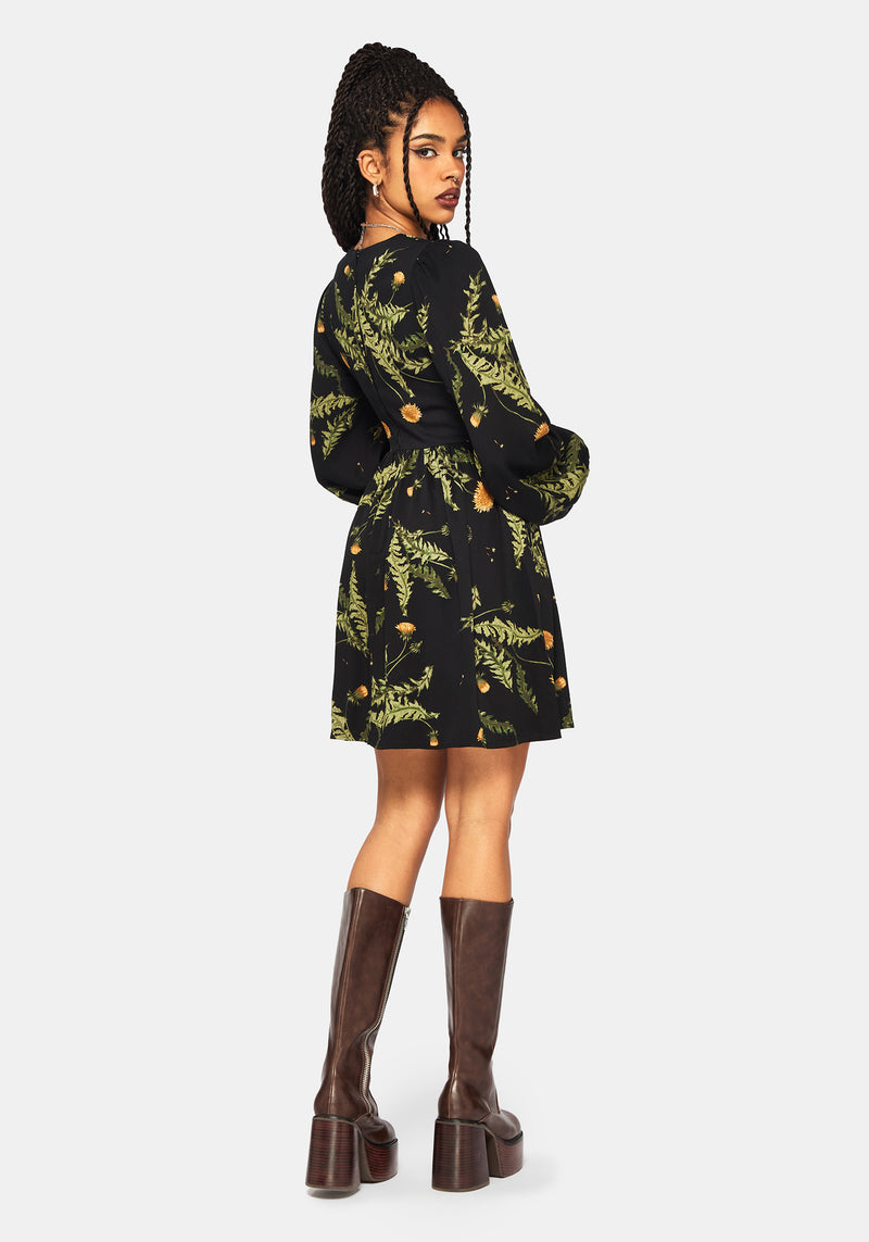 Cimora Dandelion Print Button Up Mini Dress