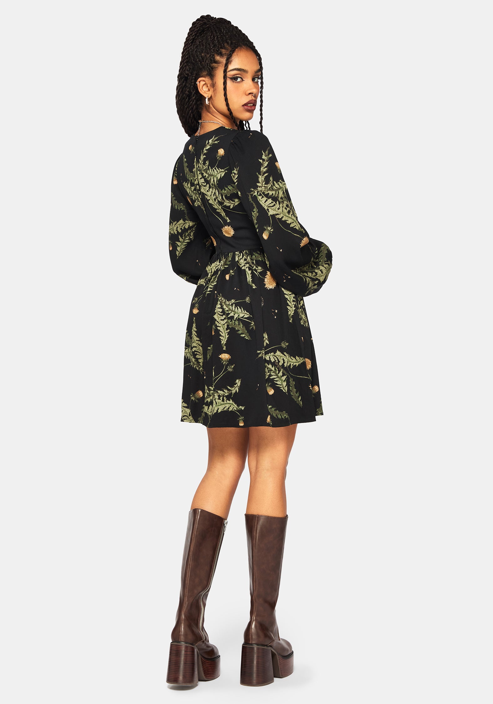 Cimora Löwenzahn Druck Mini Kleid