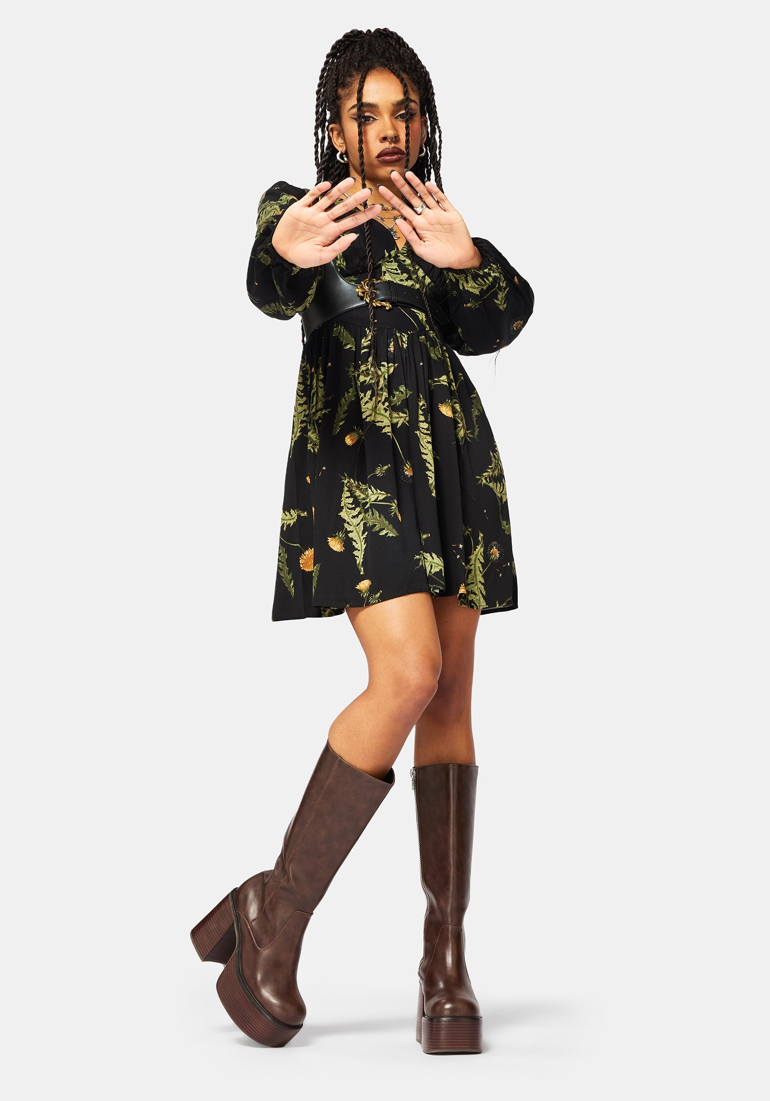 Cimora Löwenzahn Druck Mini Kleid