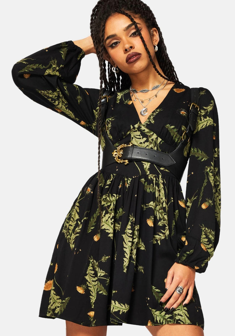 Cimora Dandelion Print Button Up Mini Dress