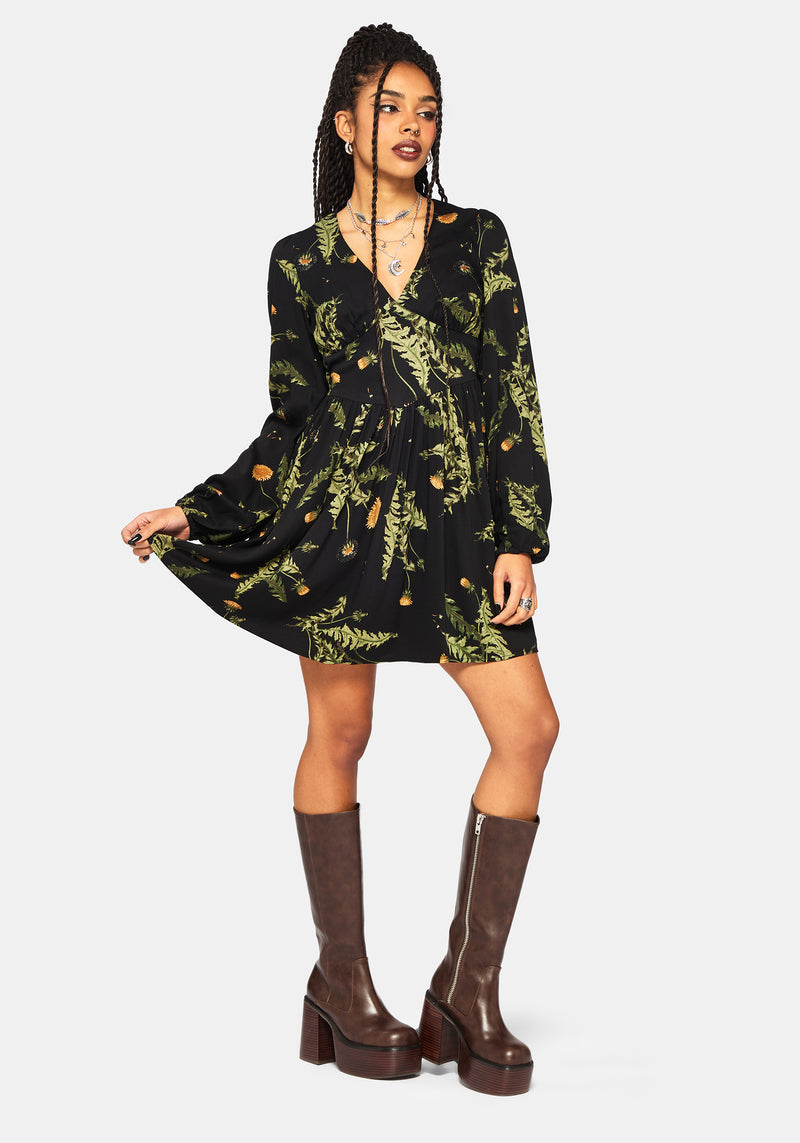 Cimora Dandelion Print Button Up Mini Dress