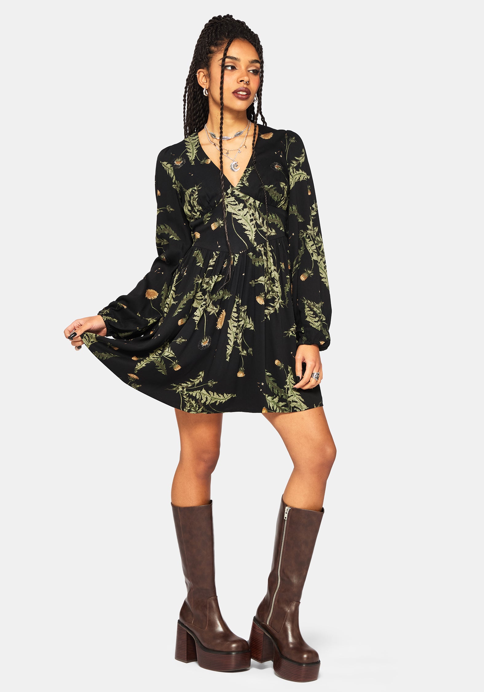 Cimora Löwenzahn Druck Mini Kleid