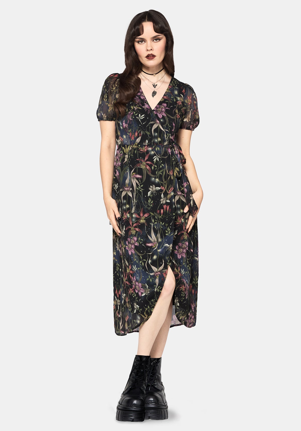 floral black wrap dress Freesia Wrap Dress Black and Salt Print / S main image 1