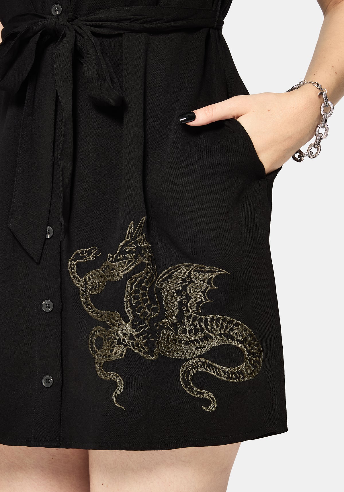 Isara Drache Bestickt Mini Hemd Kleid