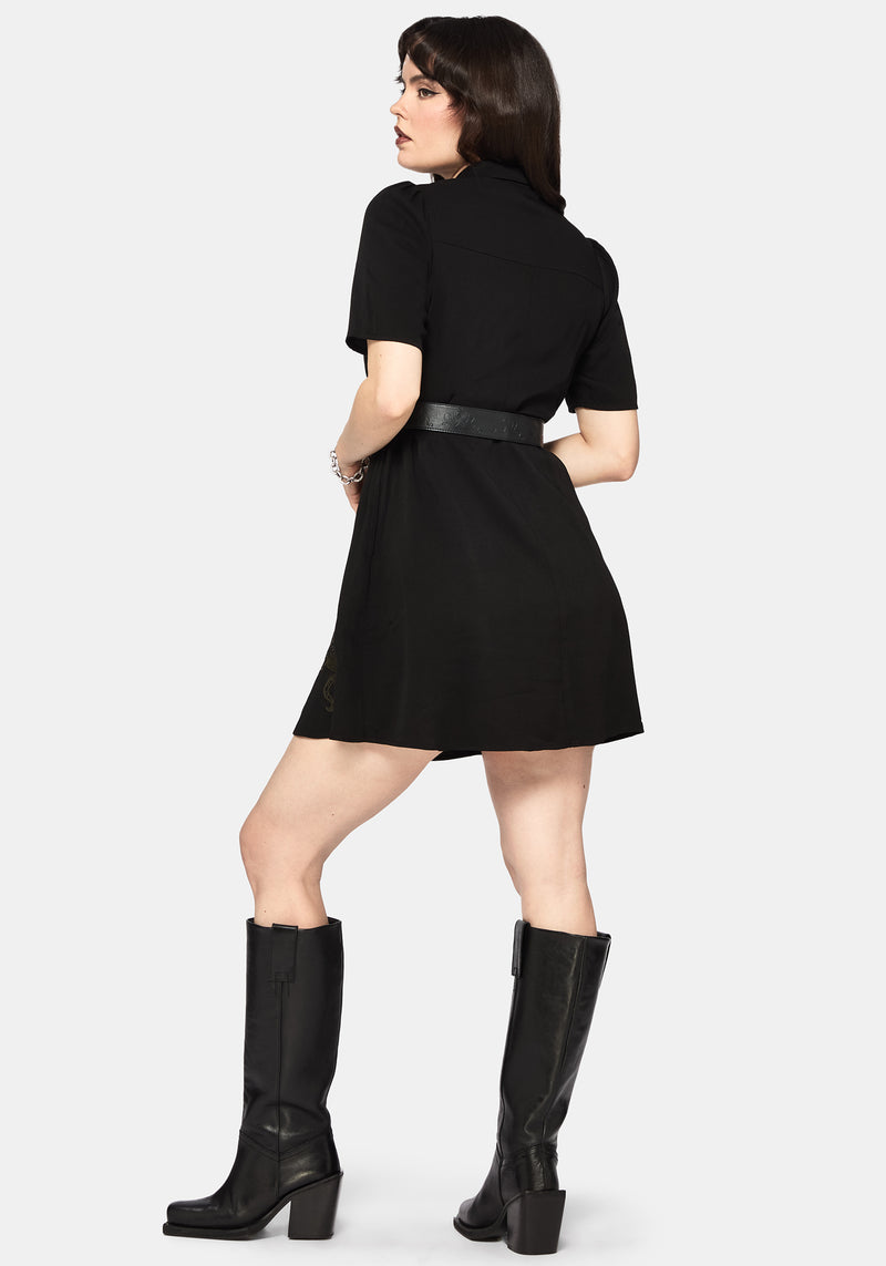 Isara Dragon Embroidered Mini Shirt Dress