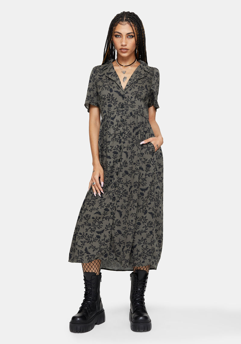 Morgana Midi Shirt Dress - Green Disturbia Morgana Midi Shirt Dress - Green Disturbia
