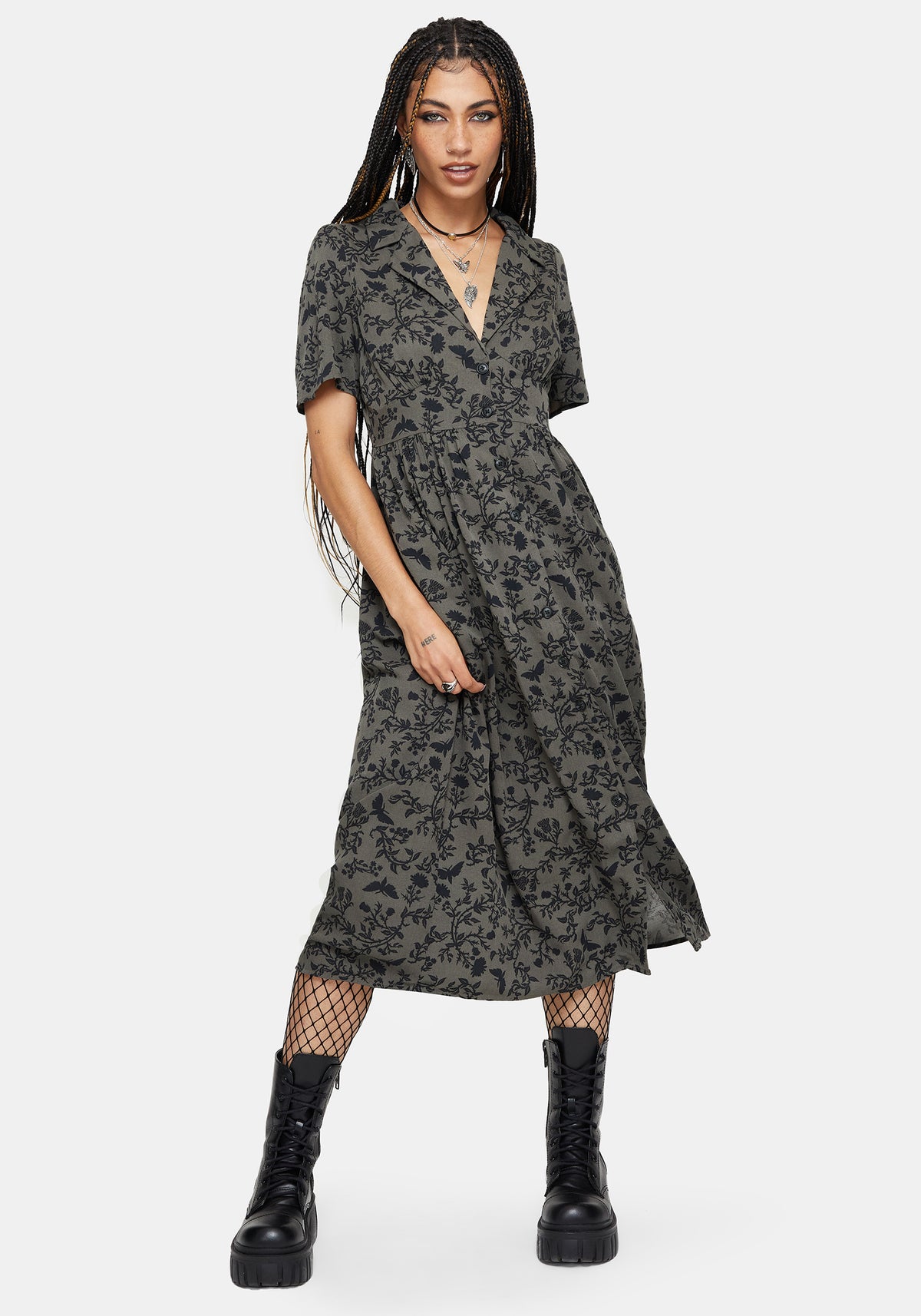 Morgana Midi Hemd Kleid - Grün